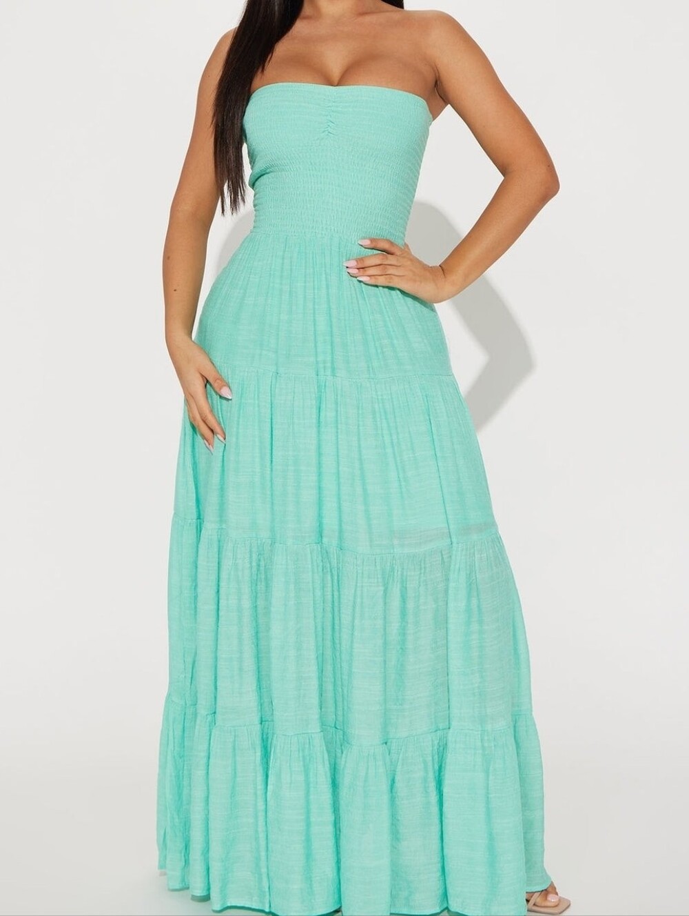 Strapless Tiered Maxi Dress - Aqua